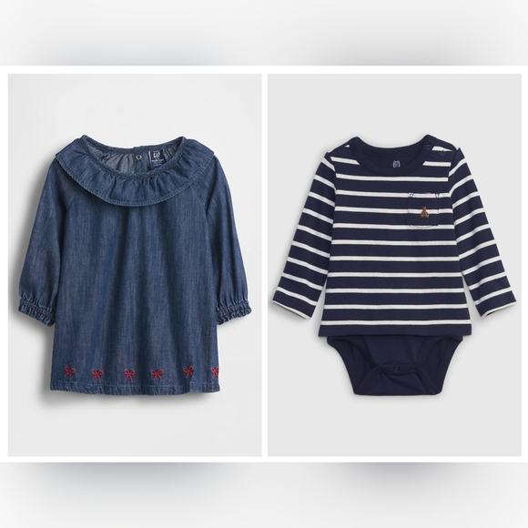 GAP Other - GAP Blue Denim Dress and Striped Bodysuit Set